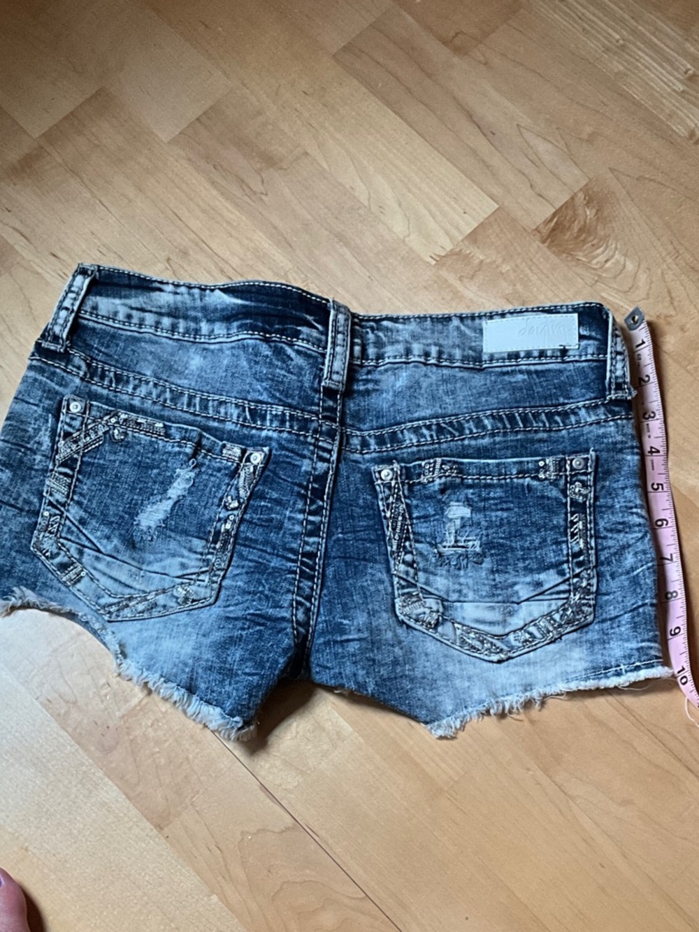Daytrip Acid Wash Denim Cutoff Shorts - Blue